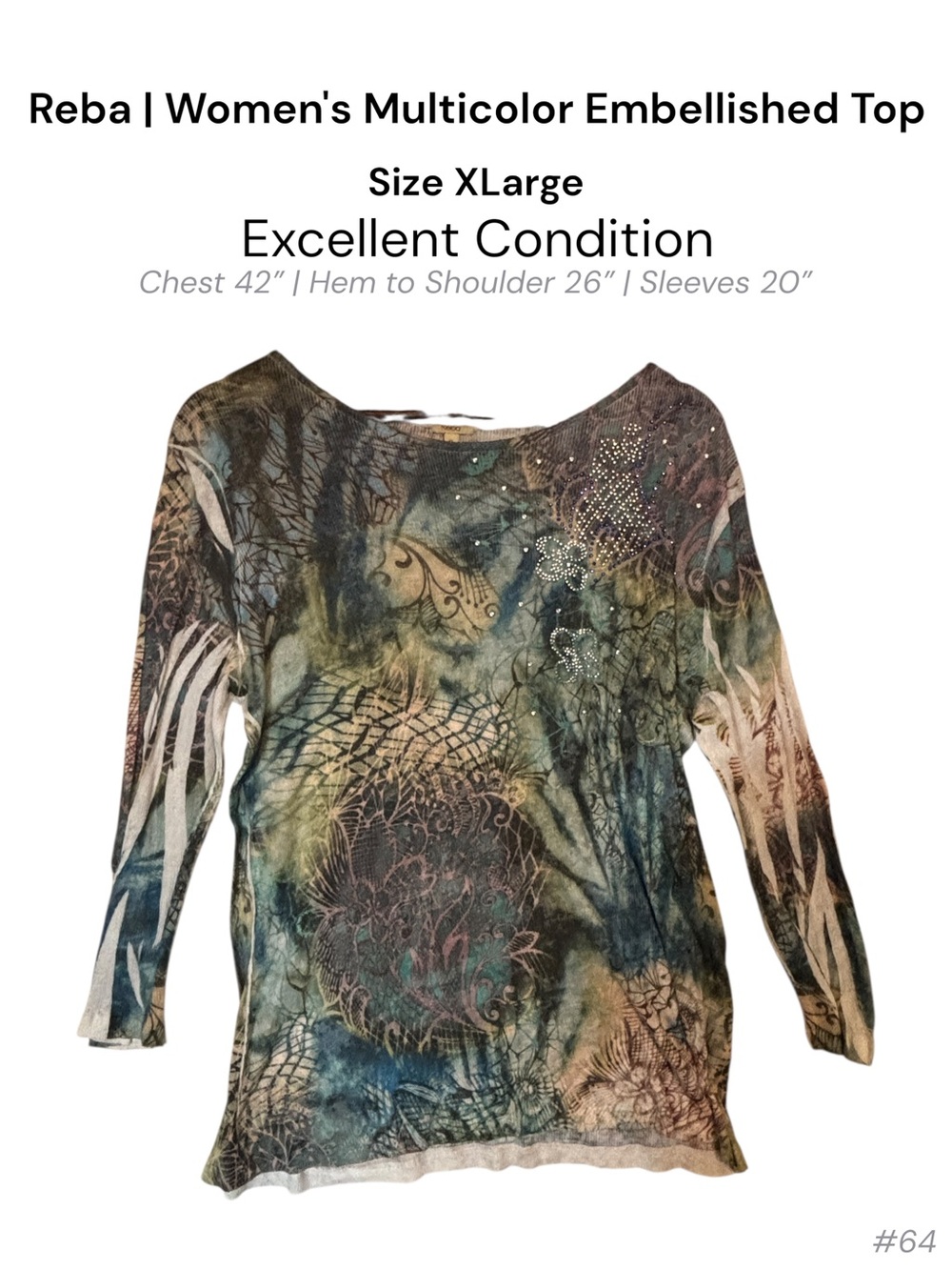 Reba Multicolor Embellished Abstract Top XL